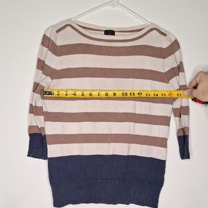 Elegant Striped Women's Sweater - Brown, Cream, and Blue